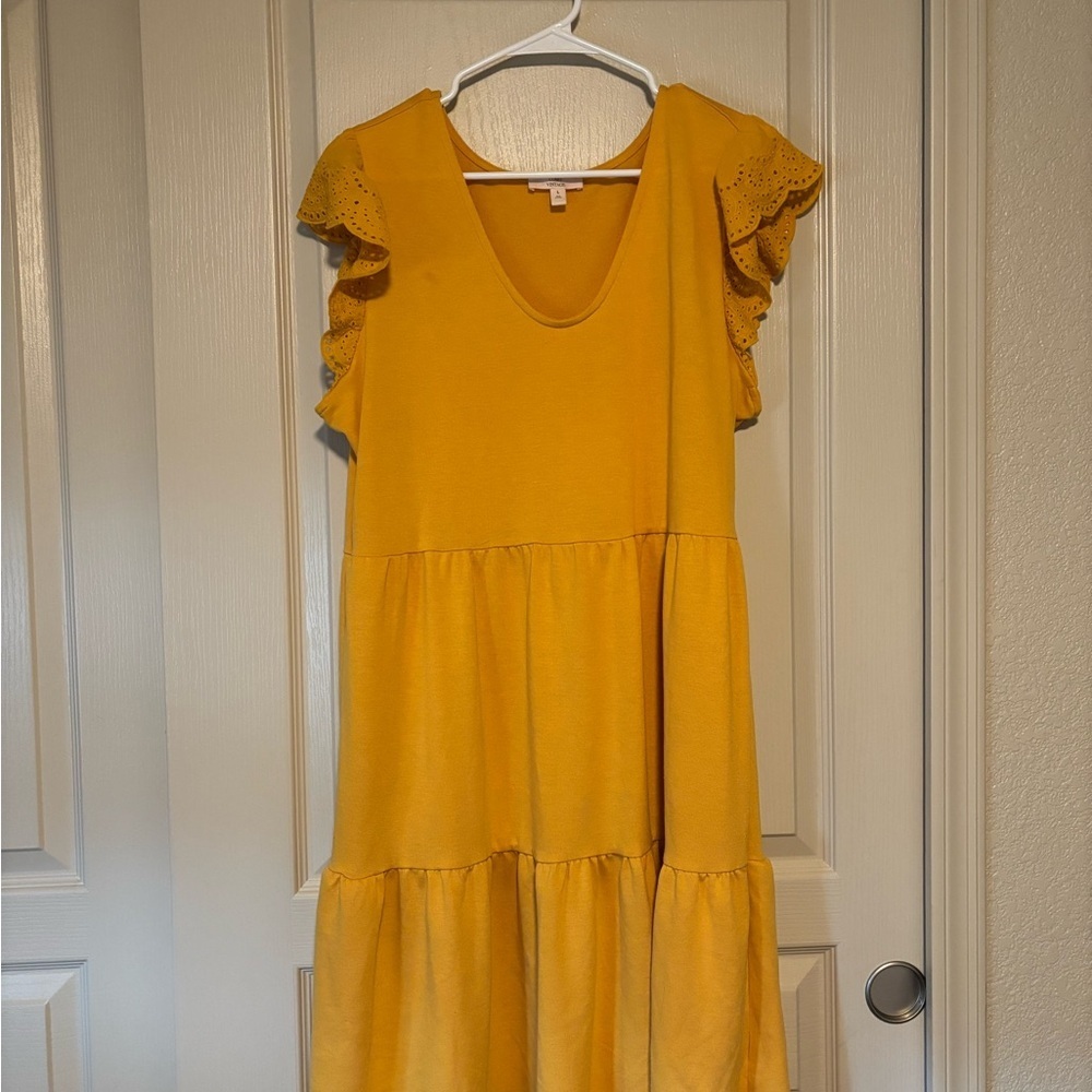 Como Vintage Mustard Midi Dress with Ruffle Sleeves - Picture 5 of 9